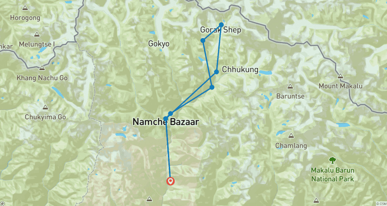 Mapa trasy: Ekonomiczny Trekking do Bazy pod Everestem - 10 dni