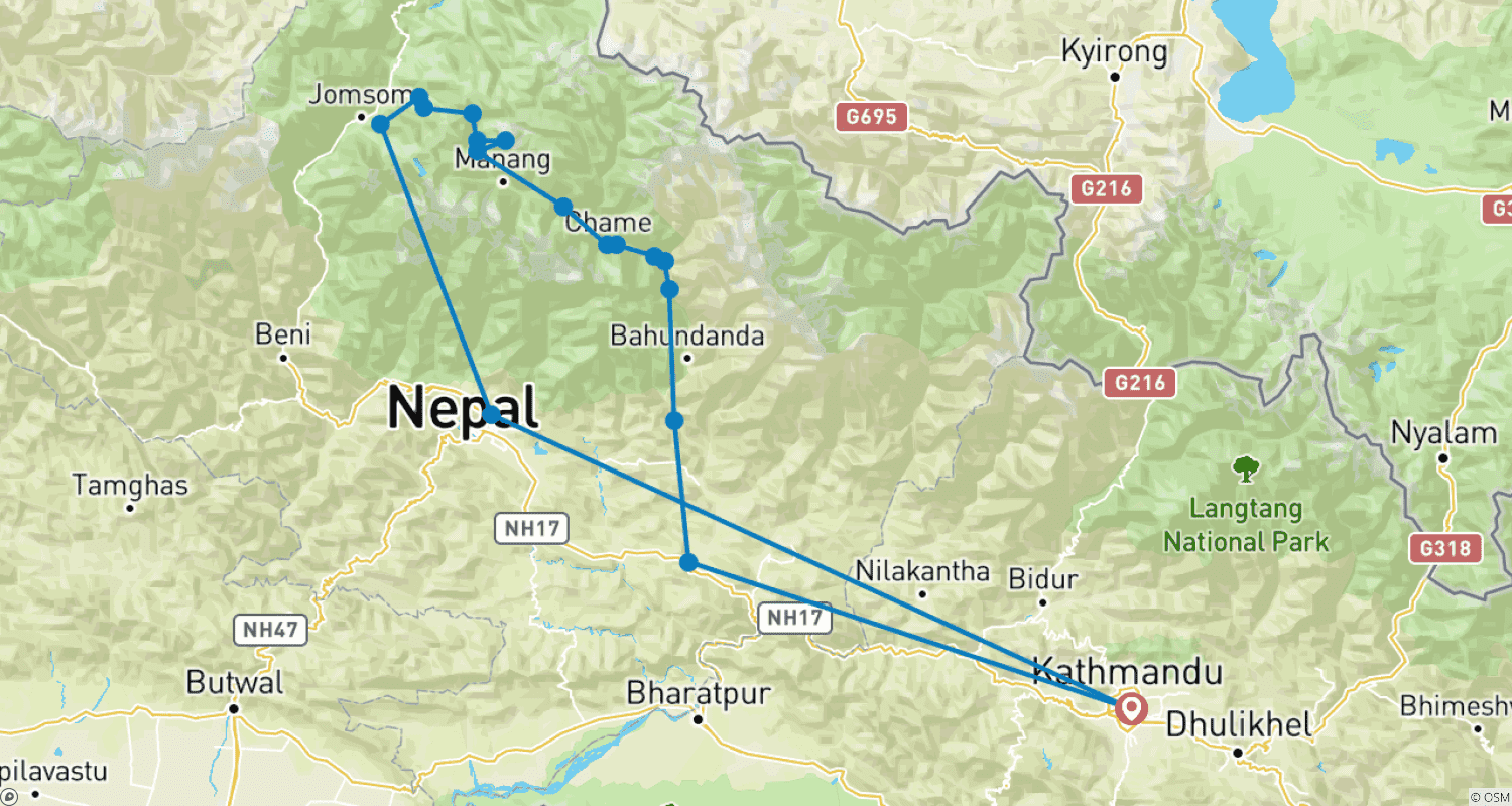 Mapa do percurso de Chulu East Peak Climbing