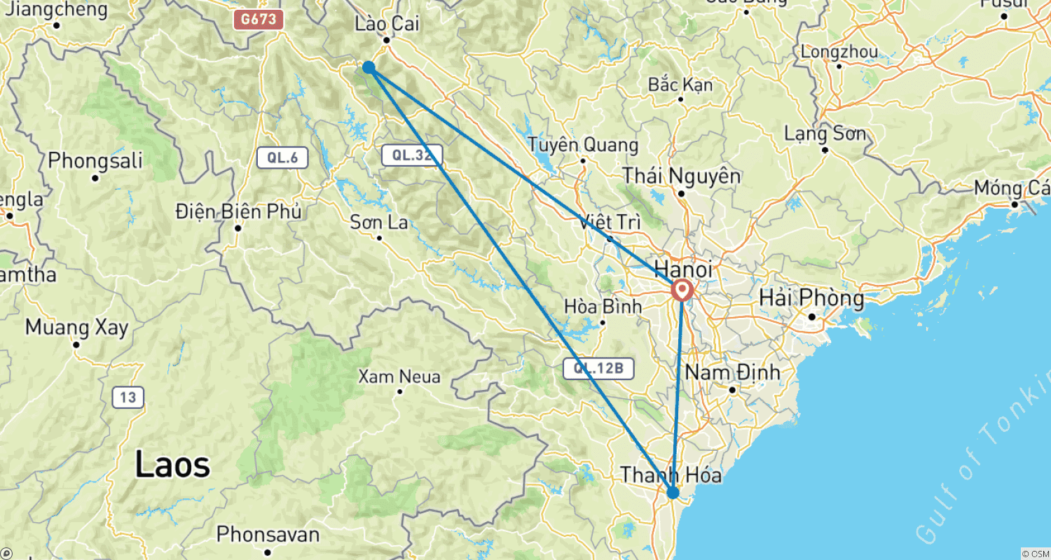 Mapa trasy: Rowerem przez północno-zachodni Wietnam do „Dachu Indochin”