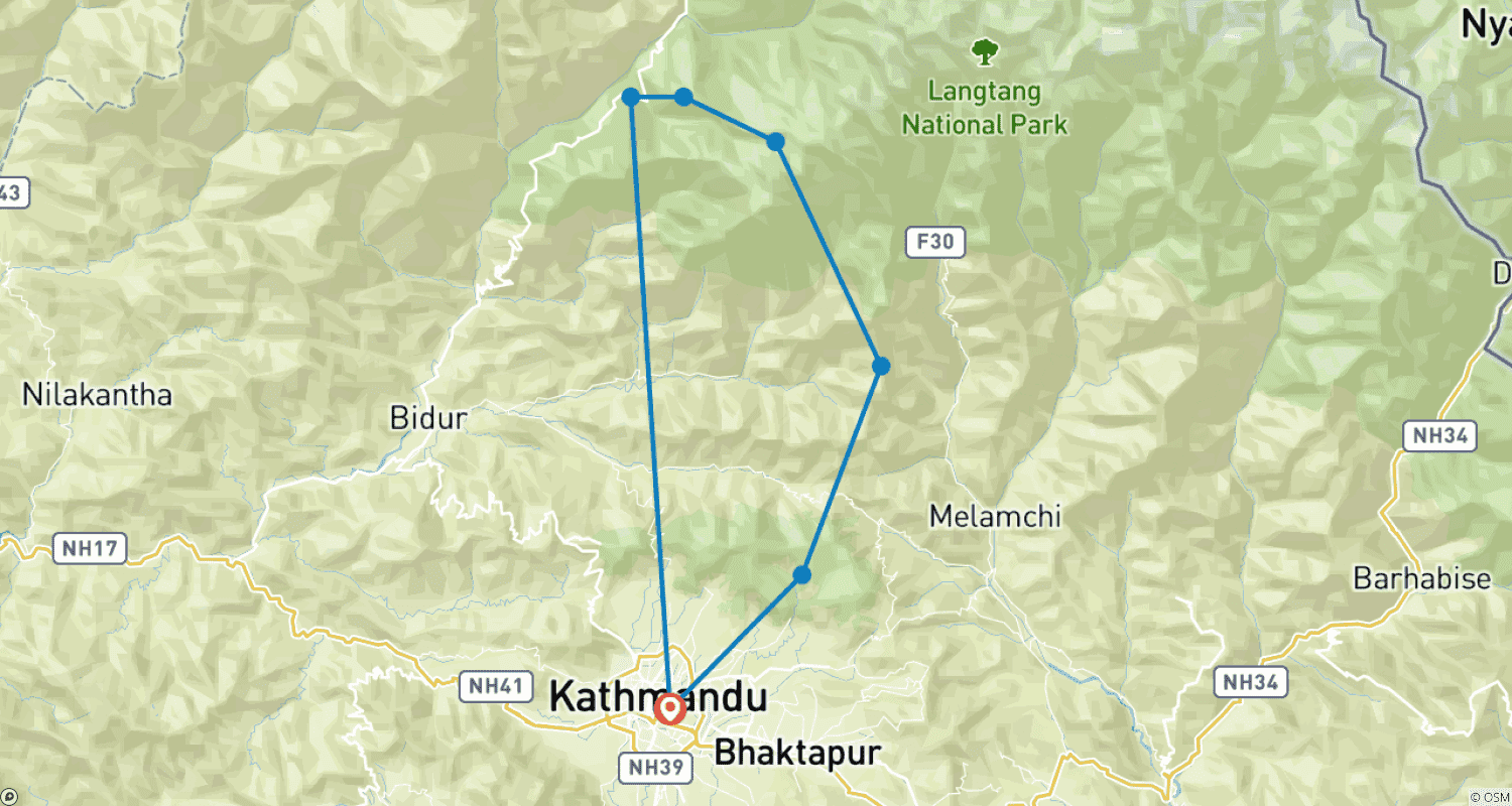 Mapa do percurso de Trilho do Lago Gosainkunda a Helambu - 9 Dias