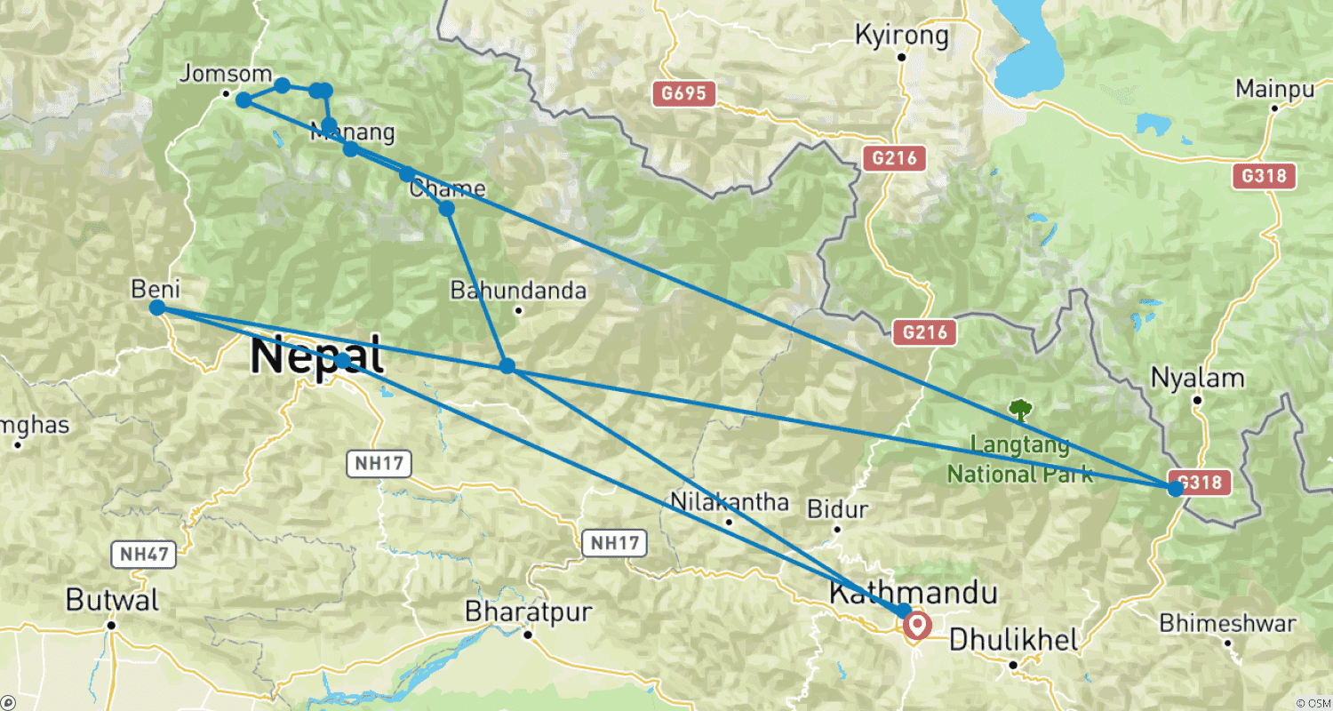 Mapa trasy: Trekking po Annapurna Circuit - 10 dni