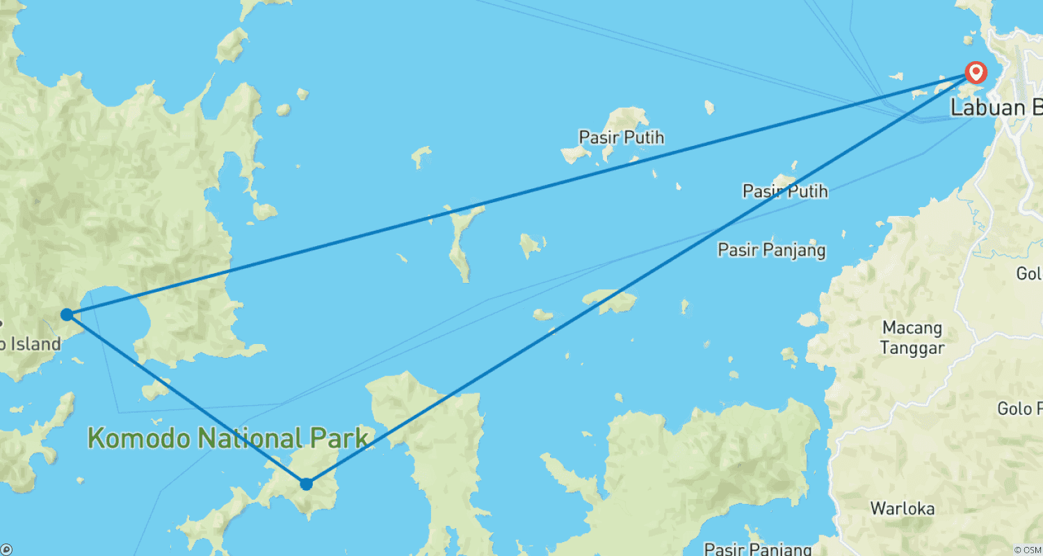 Mapa do percurso de 3 Dias de Navegação na Ilha de Komodo LOB