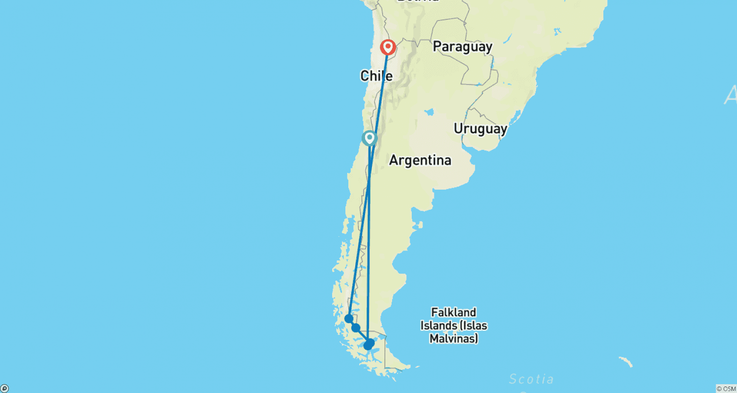 Mapa trasy: Chile Odkryj Piękno