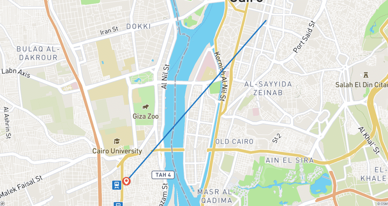 خريطة مسار جولة القاهرة ليومين إقامة قصيرة (فندق 5 نجوم في وسط القاهرة - وصول خاص ونقل من المطار)