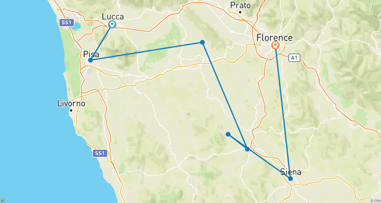 Mapa do percurso de Pedalando Pela Toscana - Guiado