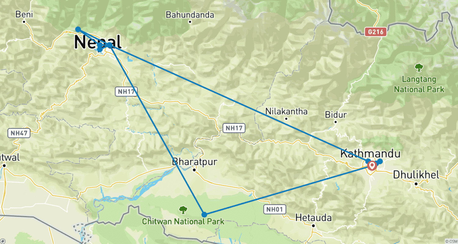 Mapa trasy: Niezwykła Przygoda w Nepalu - 9 Dni
