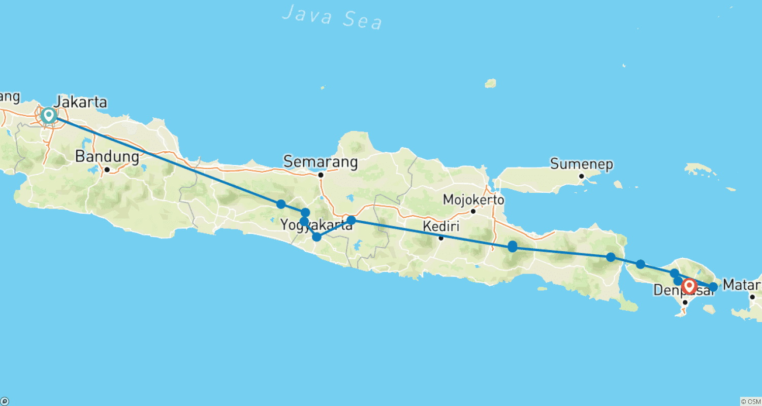 Mapa trasy: Wycieczka po Indonezji z lokalnym przewodnikiem (prywatna i all inclusive)