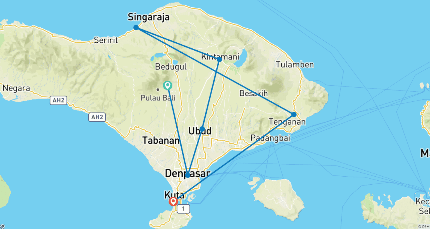 Mapa do percurso de Bali Incrível (Tour Privado) - 7 Dias