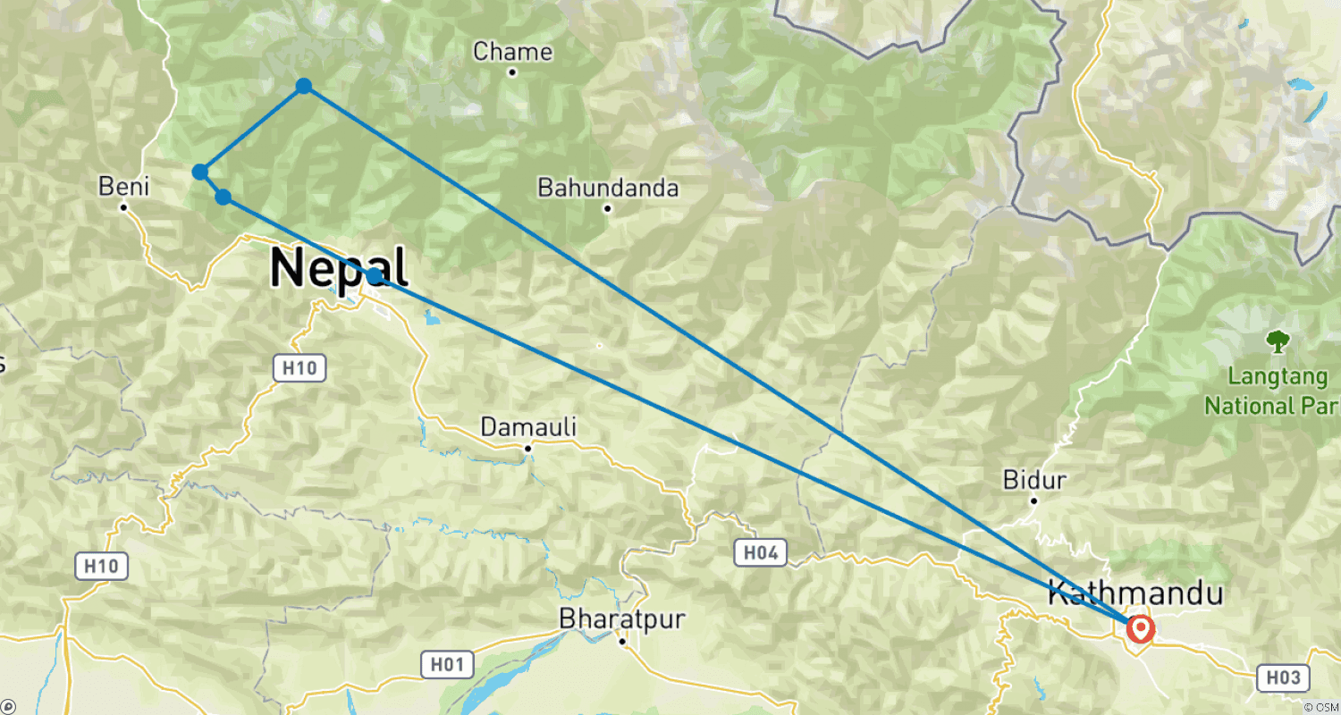 Mapa do percurso de Trekking Ghorepani Poon Hill