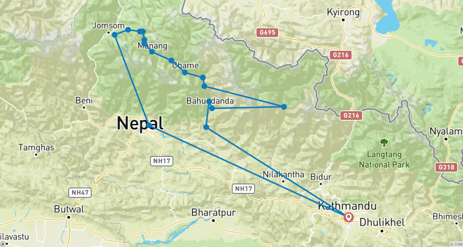 Mapa trasy: Trekking Dookoła Annapurny