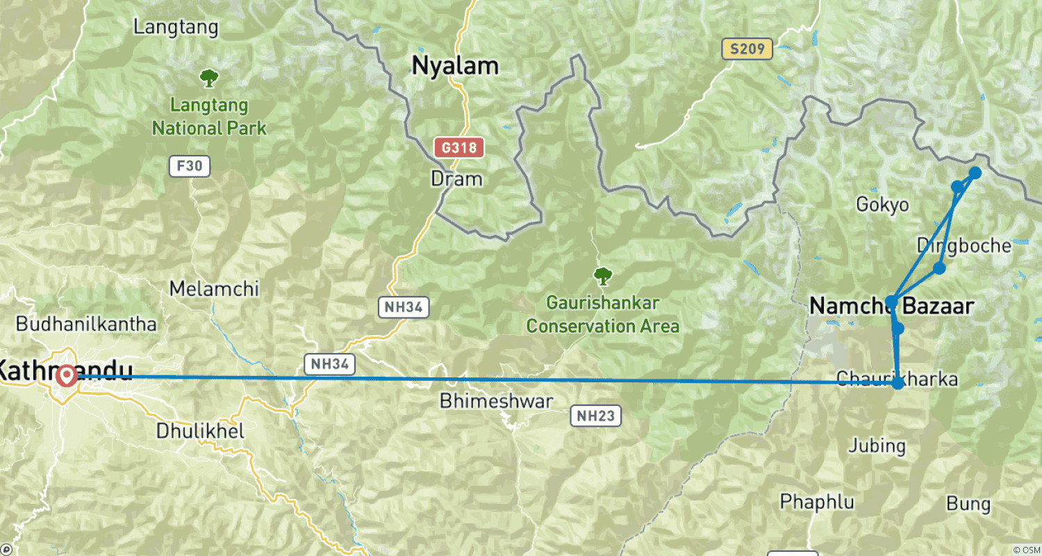 Mapa do percurso de Caminhada ao Acampamento Base do Everest