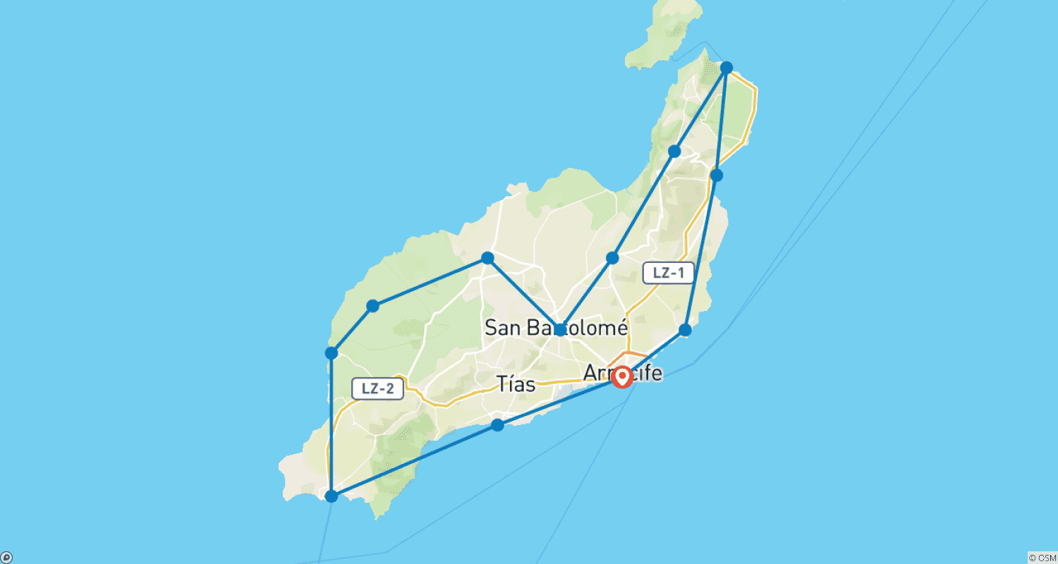 Mapa trasy: Lanzarote, Kraina Wulkanów — samodzielna wycieczka rowerowa