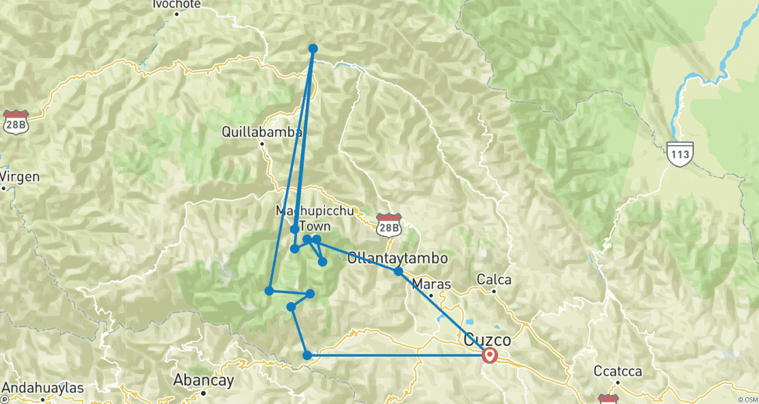 Mapa do percurso de Trekking Clássico Salkantay de 5 Dias