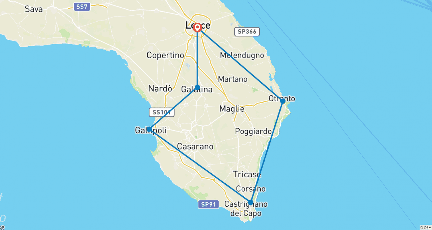 Mapa do percurso de Walk&Rail em Salento 2020