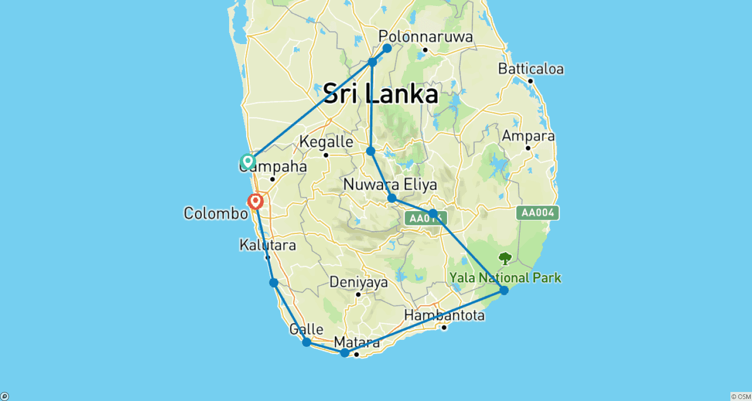Mapa trasy: Głęboki dotyk Sri Lanki