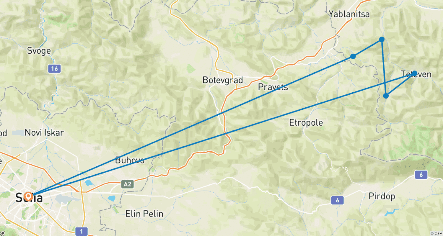 Balkan Village Trek (6 days progressive ride in Teteven Balkan area)のルートマップ