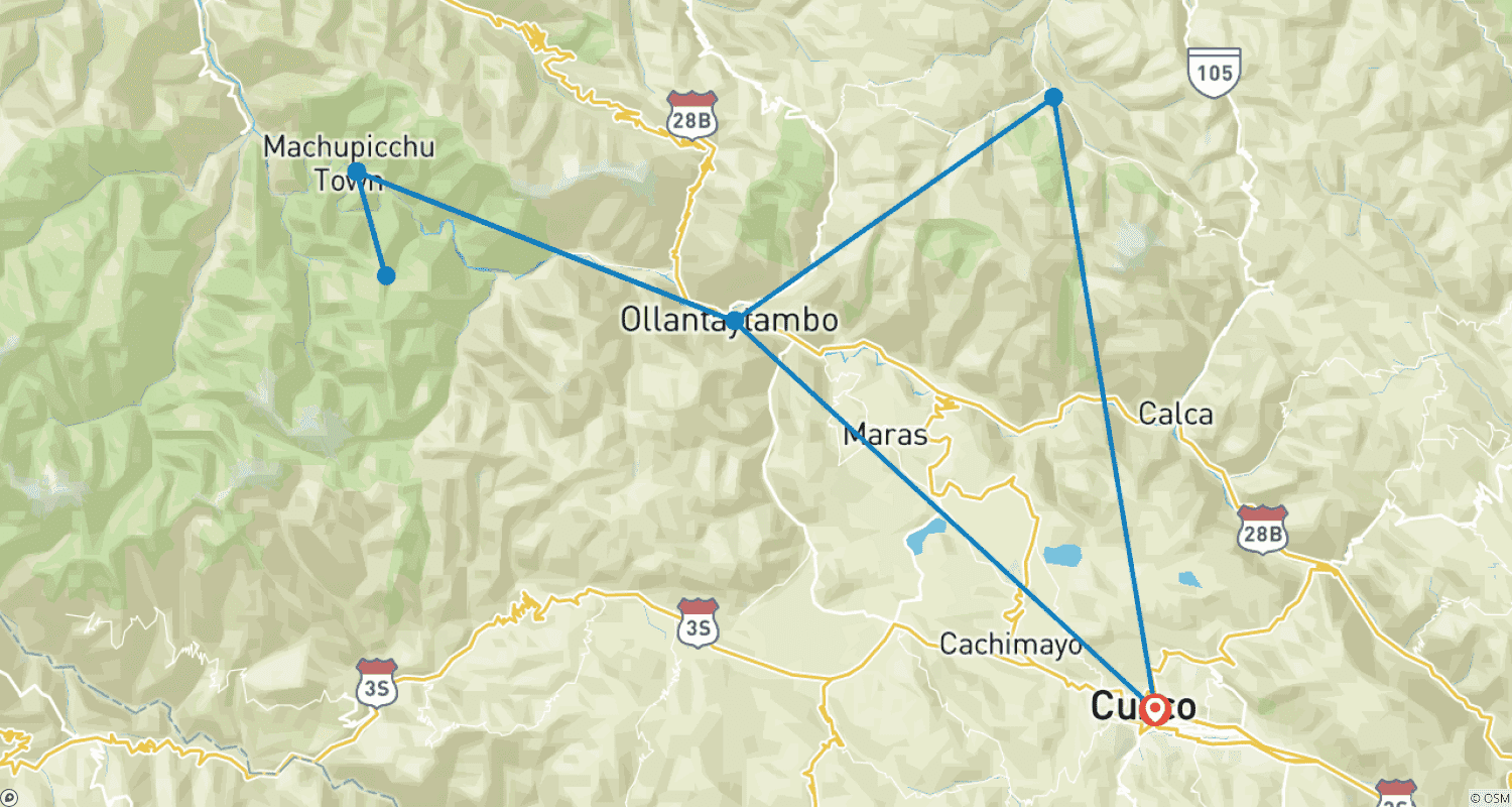 Mapa do percurso de Trilha Lares Definitiva de 4 Dias para Machu Picchu
