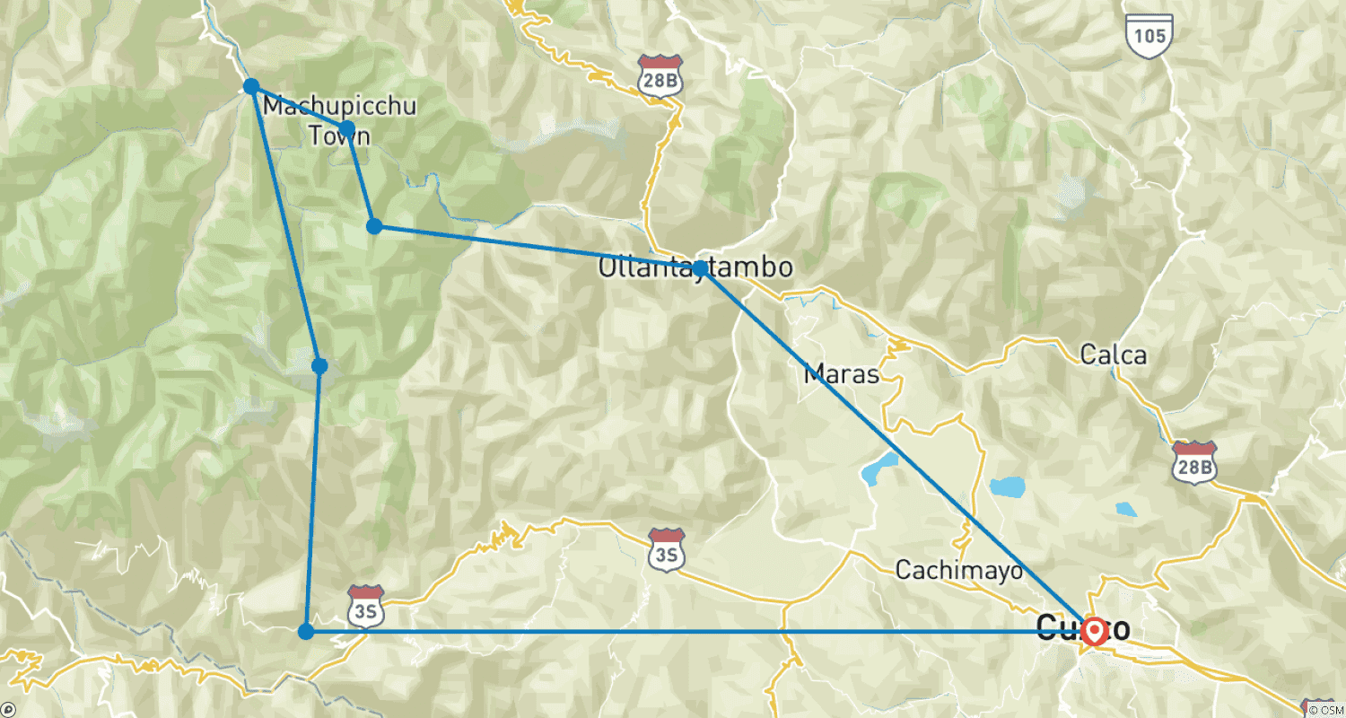 Mapa trasy: Niezwykły Trek Salkantay do Machu Picchu 4 Dni