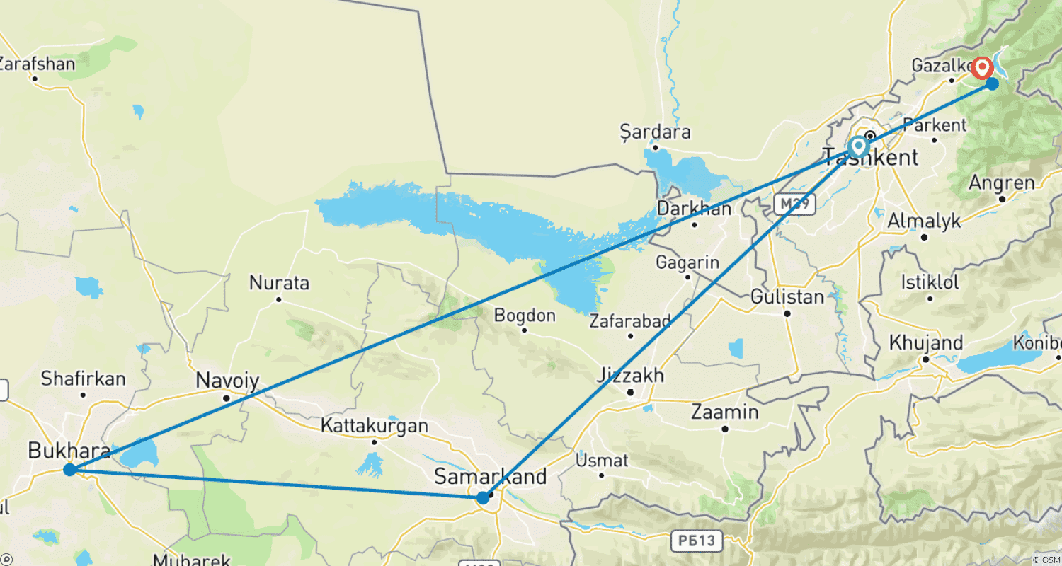 Classical Tour to Uzbekistan - Private Tourのルートマップ