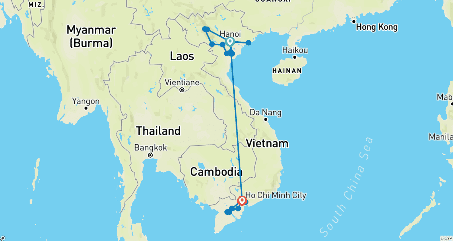 Mapa trasy: Malowniczy Wietnam