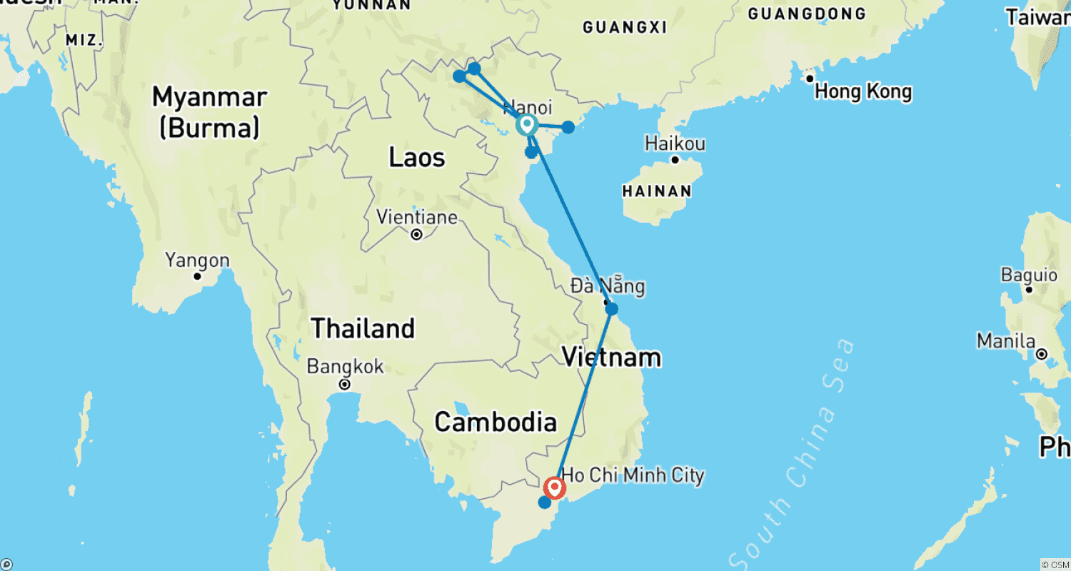Mapa trasy: Malowniczy Wietnam
