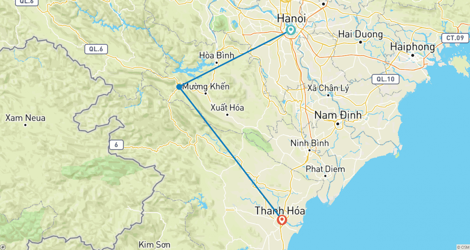 Mapa trasy: Mai Chau - Pu Luong Trekking 5 dni / 4 noce