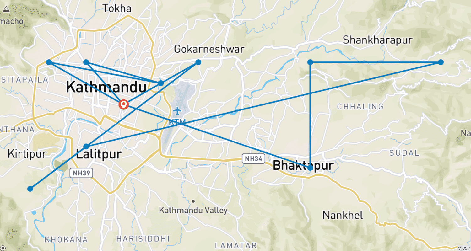 Mapa trasy: Zwiedzanie Katmandu i wycieczka do Nagarkot