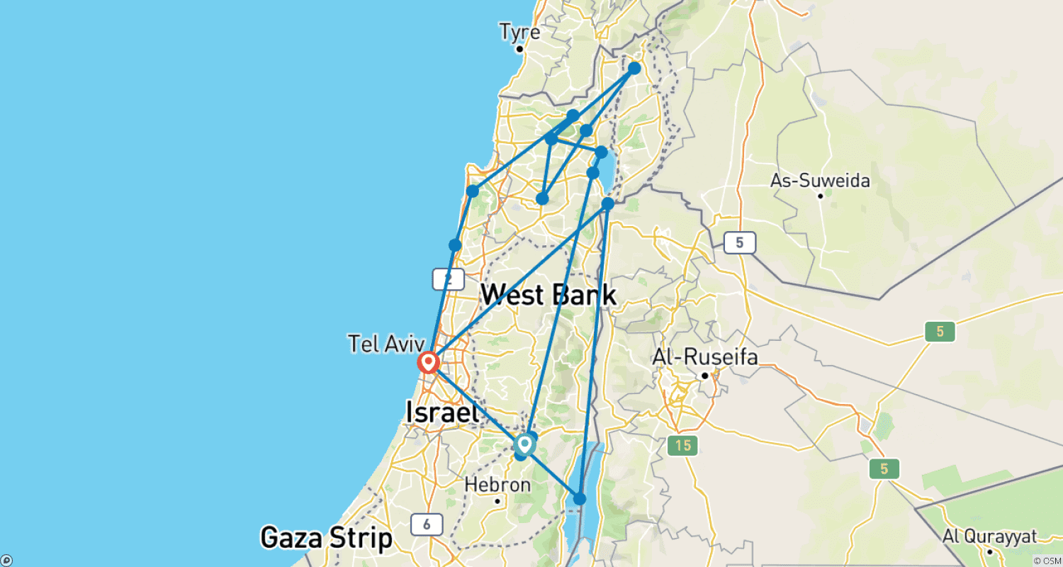 Highlights of Israel, German-speaking guideのルートマップ