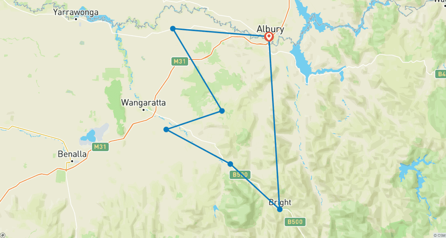 Mapa do percurso de Tour de North East Victoria - Active (Guided)