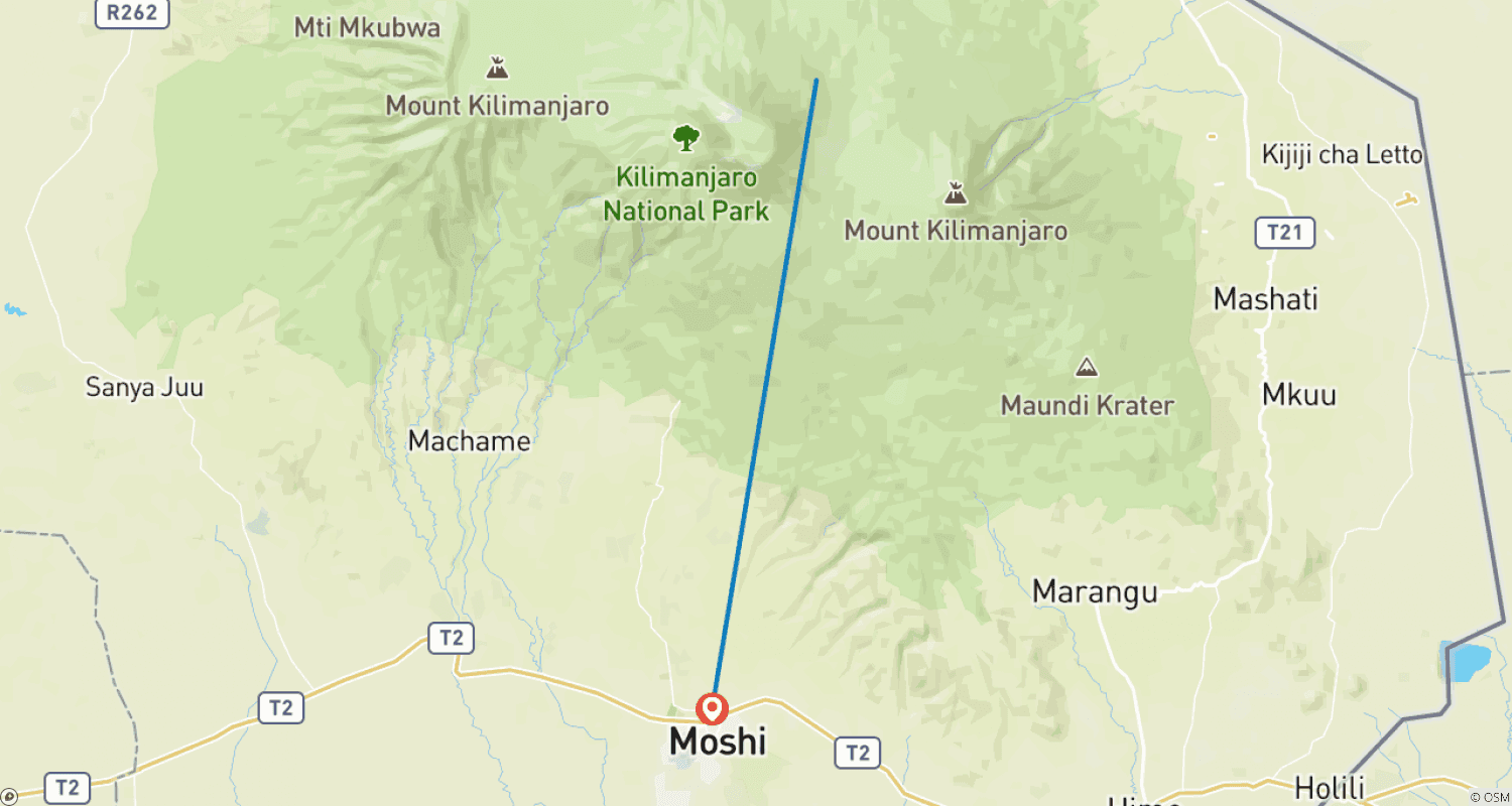 خريطة مسار تسلق كليمنجارو - طريق رونغاي