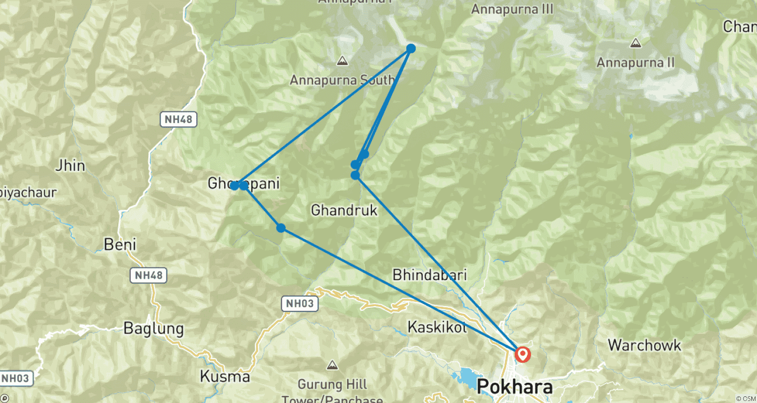 Mapa trasy: Wyprawa na Annapurna Base Camp