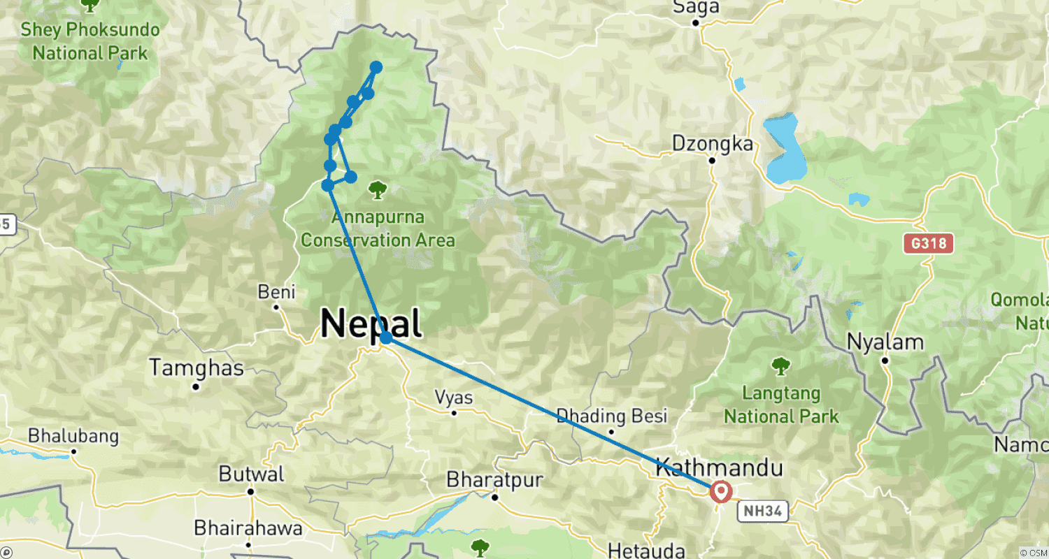 Mapa trasy: Trekking w Górnym Mustangu