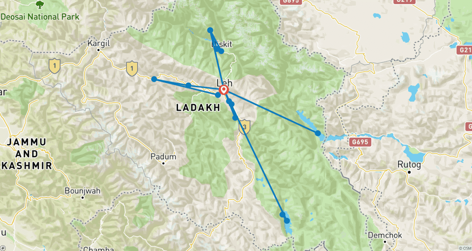 Mapa do percurso de Explorador Trans-Himalaio - Ladakh, Índia