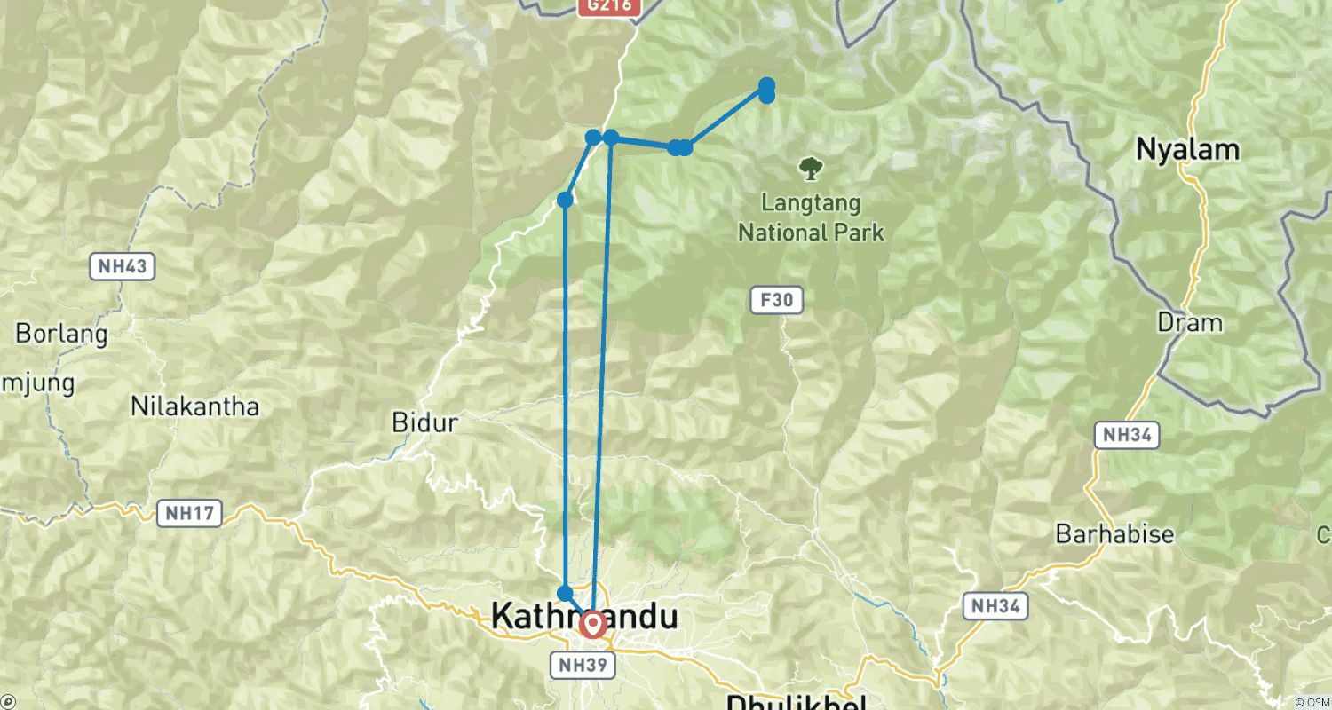 Mapa trasy: Trekking w Dolinie Langtang