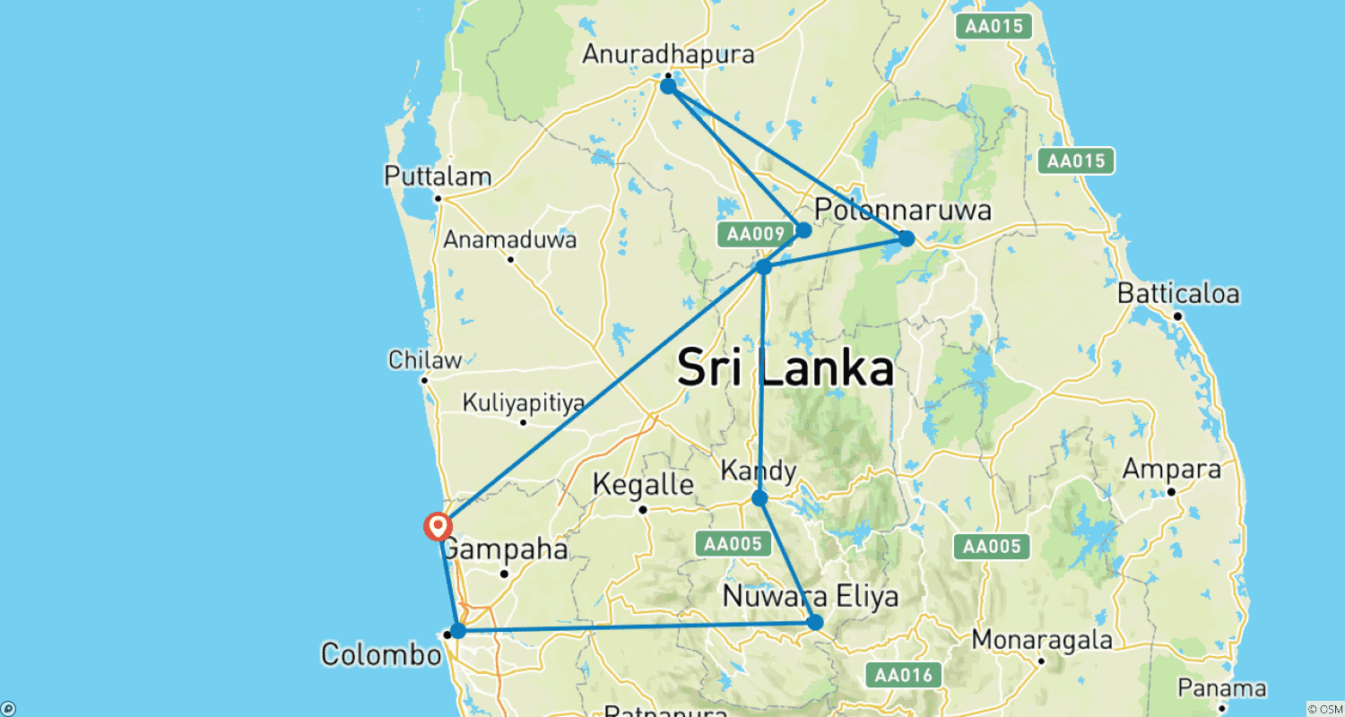 Mapa trasy: Mini Kultura Sri Lanki - 07 Dni