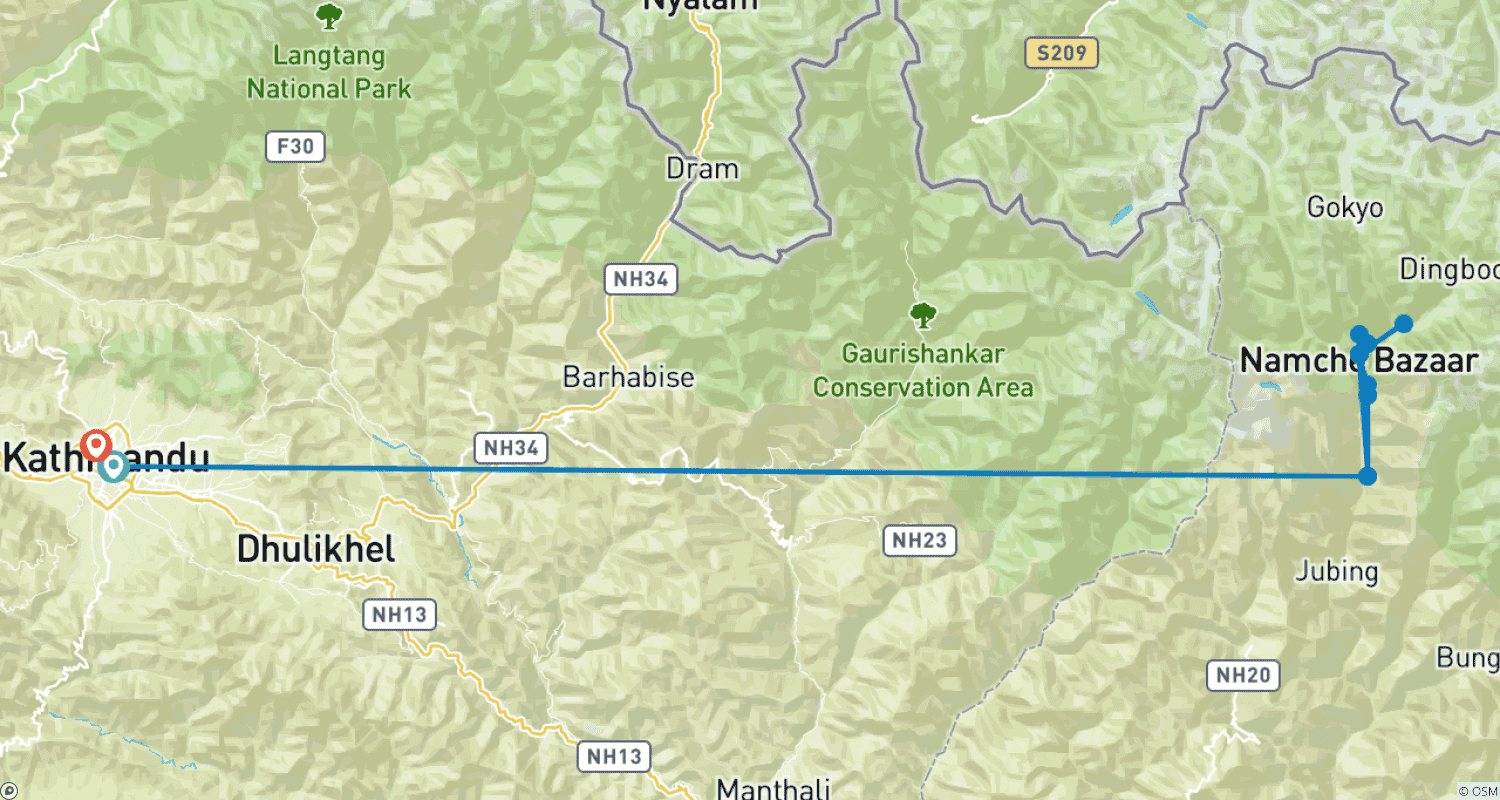 Mapa do percurso de Trekking com Vista para o Everest