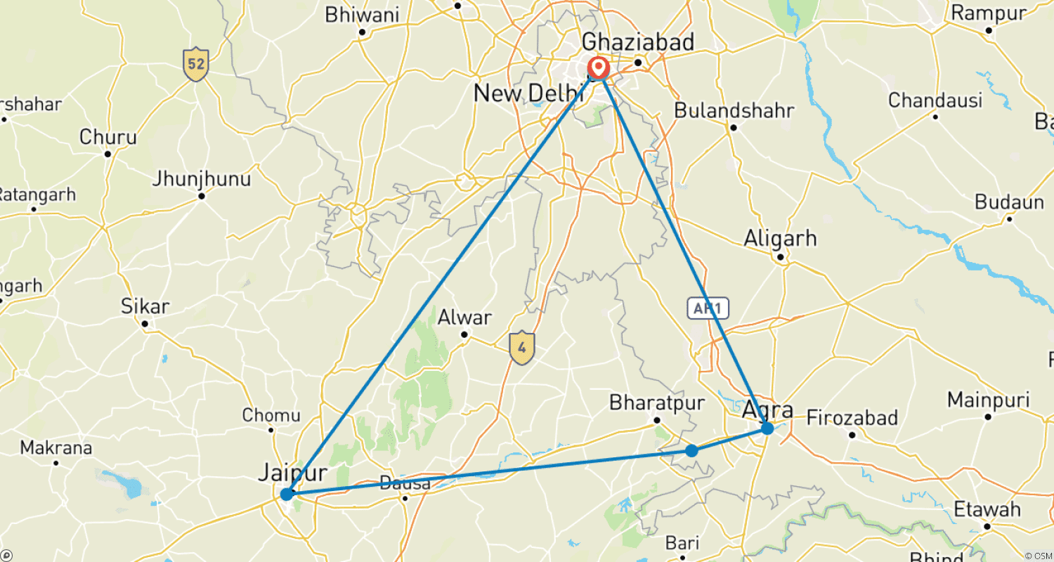 Golden Triangle Tour with 5 Star Hotelのルートマップ