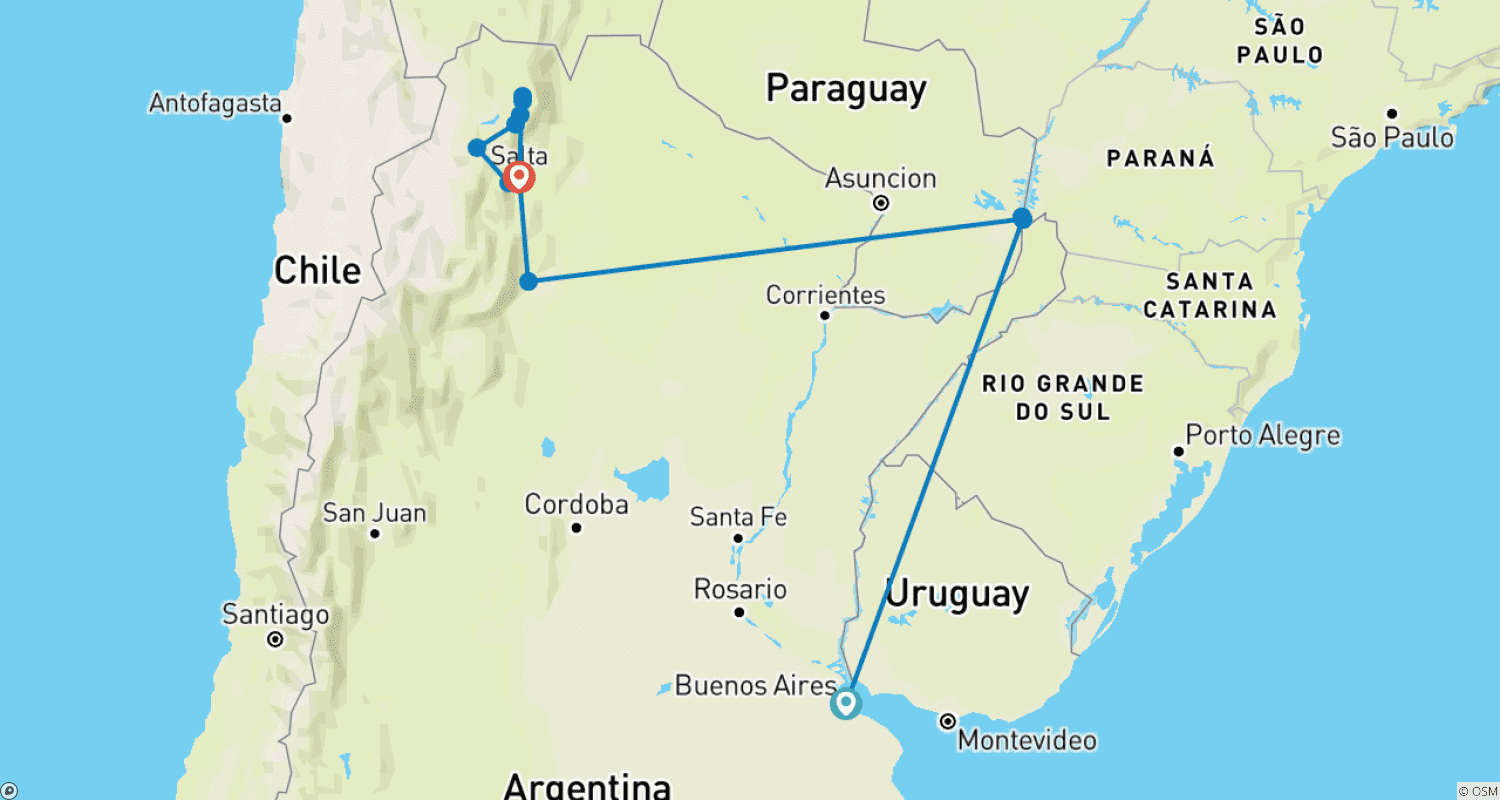 Mapa do percurso de Rota do Norte da Argentina - 13 Dias