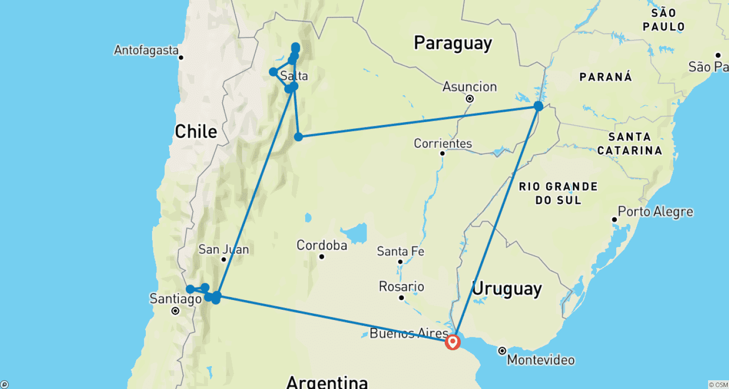 Mapa trasy: Przygoda na północy Argentyny (17 dni)