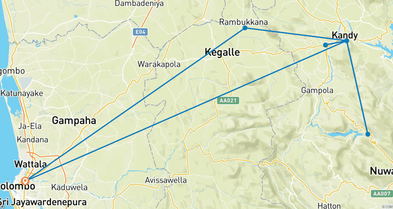 Mapa do percurso de Excursão a Kandy - 3 Dias