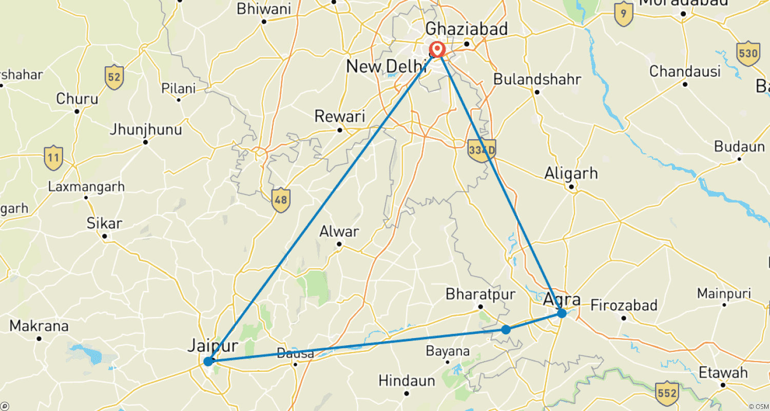 خريطة مسار Luxury Golden Triangle Tour With Oberoi