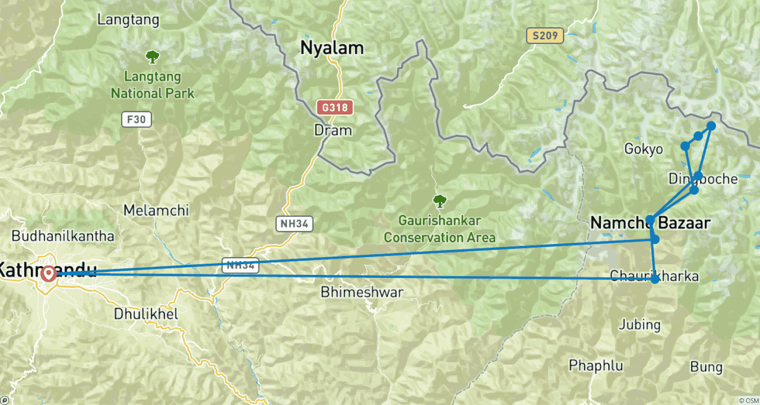 Mapa trasy: 14-dniowy Trek do Bazy pod Mount Everest