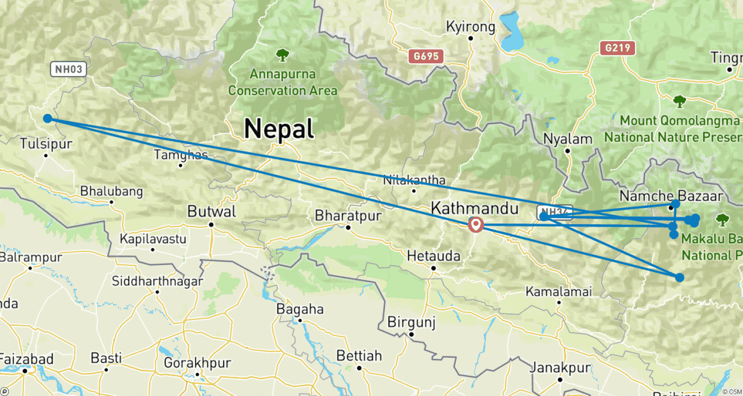 Mera Peak Climbing 18 Daysのルートマップ