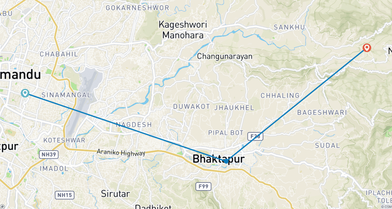 Mapa do percurso de Tour Clássico no Nepal 4 Noites 5 Dias