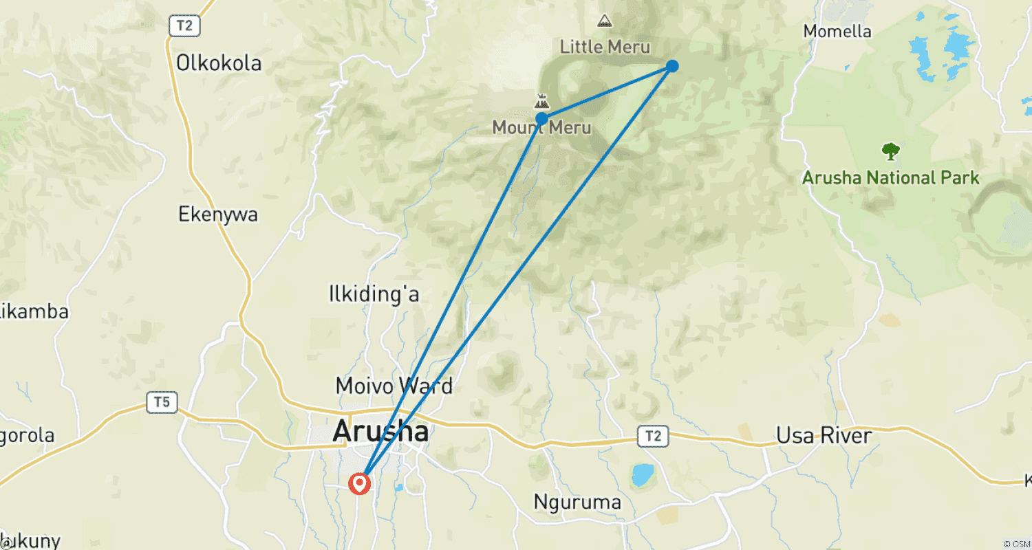 Mapa do percurso de Trekking no Monte Meru de 3 dias