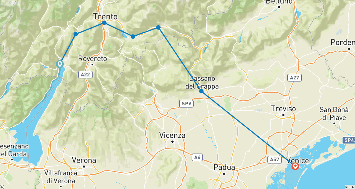 Mapa trasy: Z Jeziora Garda do Wenecji