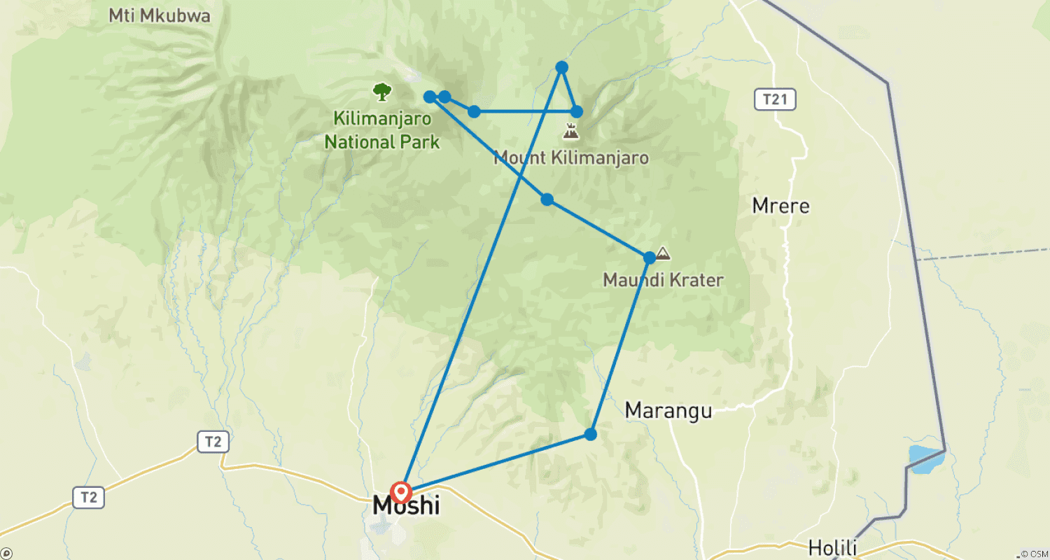 Mapa trasy: Kilimanjaro climbing rongai route 7 days
