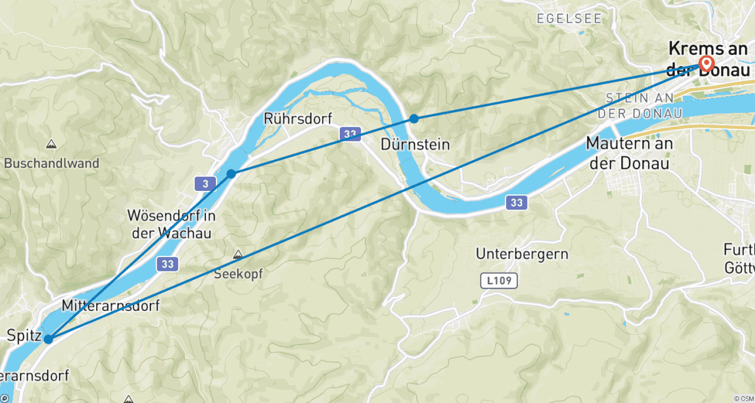 Mapa trasy: Szlak Dziedzictwa Światowego Wachau z Urokiem