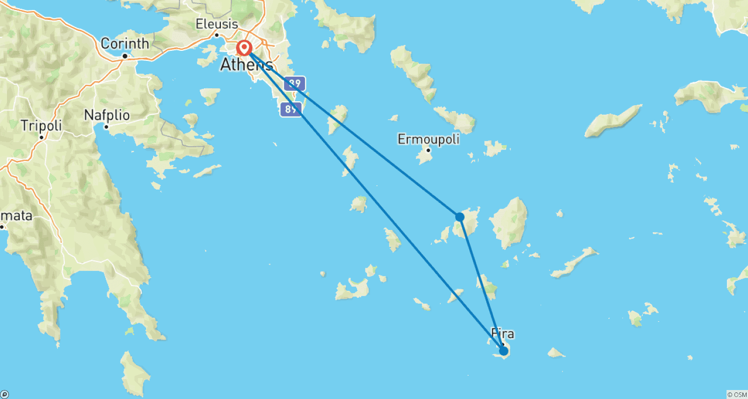 Mapa trasy: Wycieczka po 2 greckich wyspach - 5 dni - Paros i Santorini - Standard