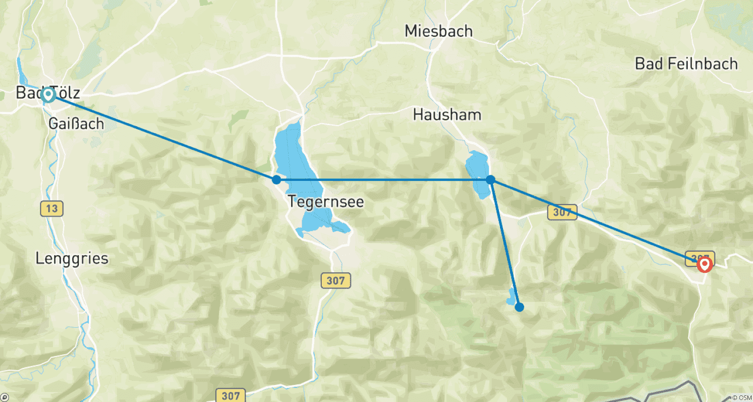 Mapa do percurso de Alpes e Lagos Bávaros